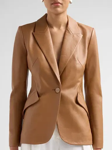 L'Agence Women's Chamberlain Tailored Leather Blazer - Soft Cognac - Size 6 | Thumbnail 5 L'Agence Women's Chamberlain Tailored Leather Blazer - Soft Cognac - Size 6 | Thumbnail 5