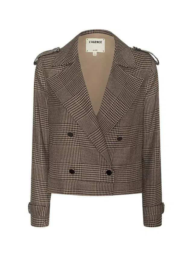 L'AGENCE Women's Xoey Houndstooth Crop Trench Jacket - Brown Black Glen Plaid