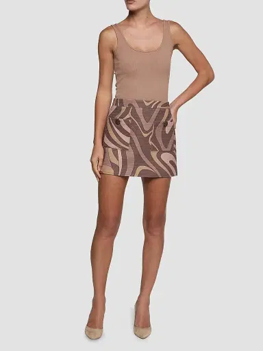 L'Agence Women's Cyra Printed Cotton High-Rise A-Line Mini Skirt - Sepia Brown Abstract Swirl - Size 12 | Thumbnail 2