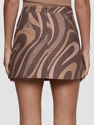 L'Agence Women's Cyra Printed Cotton High-Rise A-Line Mini Skirt - Sepia Brown Abstract Swirl - Size 12 | Thumbnail 3