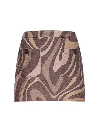 L'Agence Women's Cyra Printed Cotton High-Rise A-Line Mini Skirt - Sepia Brown Abstract Swirl - Size 12 | Thumbnail 1