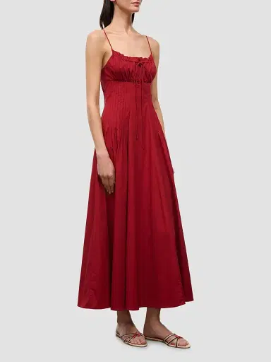Staud Women's Margi Cotton Midi Dress - Rouge - Size 12 | Thumbnail 3