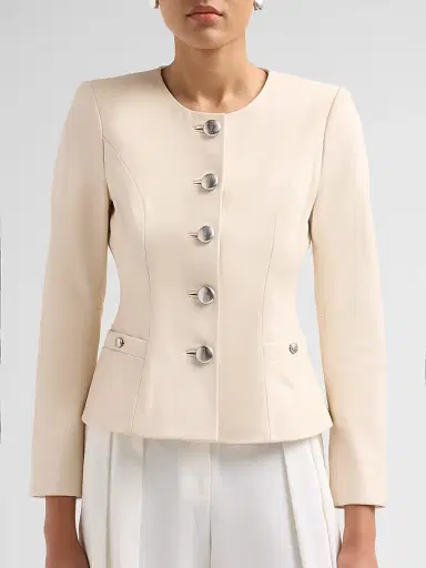 L'Agence Women's Mariella Collarless Leather Blazer - Vintage White - Size 14 | Thumbnail 5 L'Agence Women's Mariella Collarless Leather Blazer - Vintage White - Size 14 | Thumbnail 5