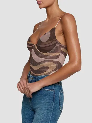 L'AGENCE Women's Elowen Underwire Bodysuit - Sepia Brown Abstract Swirl | Thumbnail 5 L'AGENCE Women's Elowen Underwire Bodysuit - Sepia Brown Abstract Swirl | Thumbnail 5