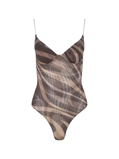 L'AGENCE Women's Elowen Underwire Bodysuit - Sepia Brown Abstract Swirl | Thumbnail 1 L'AGENCE Women's Elowen Underwire Bodysuit - Sepia Brown Abstract Swirl | Thumbnail 1
