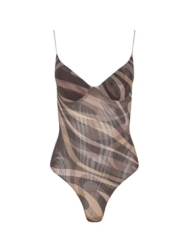 Women's Elowen Underwire Bodysuit - Sepia Brown Abstract Swirl Women's Elowen Underwire Bodysuit - Sepia Brown Abstract Swirl