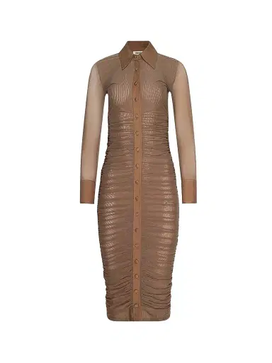 L'Agence Women's Adriana Ruched Body-Con Midi Shirtdress - Hazelnut - Size XL | Thumbnail 1