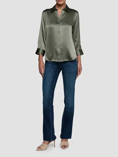 L'Agence Women's Dani Silk Three-Quarter-Length Sleeve Blouse - Smokey Olive - Size Large | Thumbnail 2 L'Agence Women's Dani Silk Three-Quarter-Length Sleeve Blouse - Smokey Olive - Size Large | Thumbnail 2