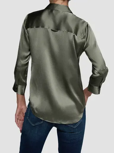 L'Agence Women's Dani Silk Three-Quarter-Length Sleeve Blouse - Smokey Olive - Size Large | Thumbnail 3 L'Agence Women's Dani Silk Three-Quarter-Length Sleeve Blouse - Smokey Olive - Size Large | Thumbnail 3