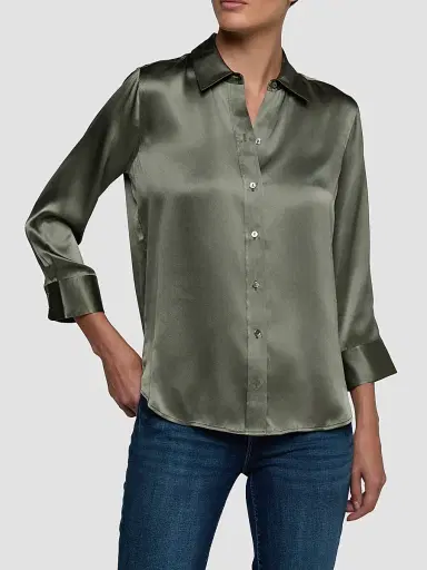 L'Agence Women's Dani Silk Three-Quarter-Length Sleeve Blouse - Smokey Olive - Size Large | Thumbnail 4 L'Agence Women's Dani Silk Three-Quarter-Length Sleeve Blouse - Smokey Olive - Size Large | Thumbnail 4