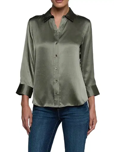 L'Agence Women's Dani Silk Three-Quarter-Length Sleeve Blouse - Smokey Olive - Size Large | Thumbnail 1 L'Agence Women's Dani Silk Three-Quarter-Length Sleeve Blouse - Smokey Olive - Size Large | Thumbnail 1