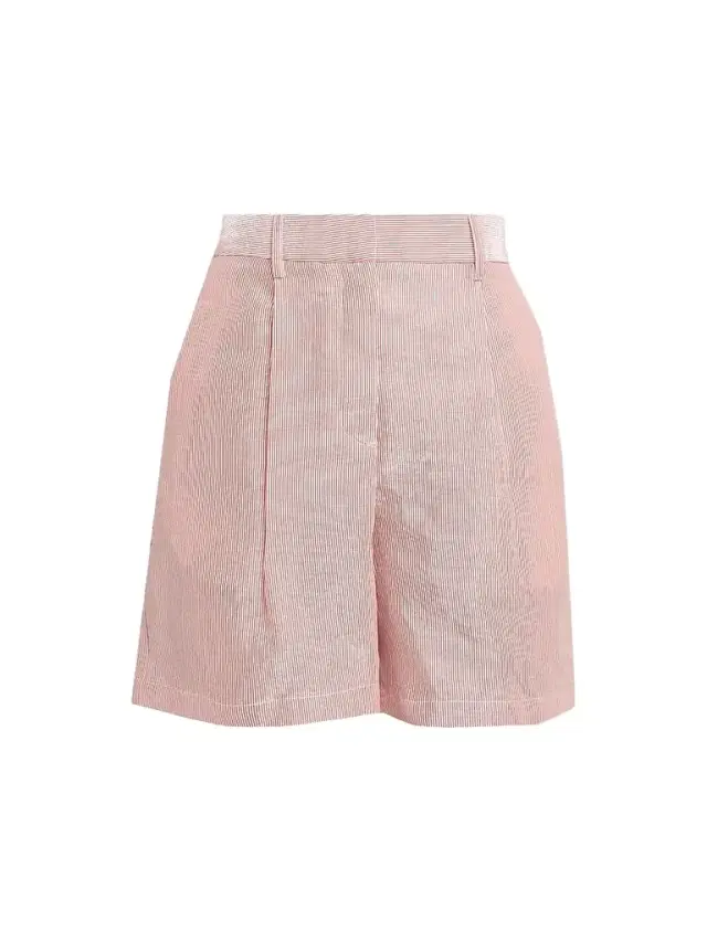 TWP Women's Henry Pinstriped Shorts - White Red