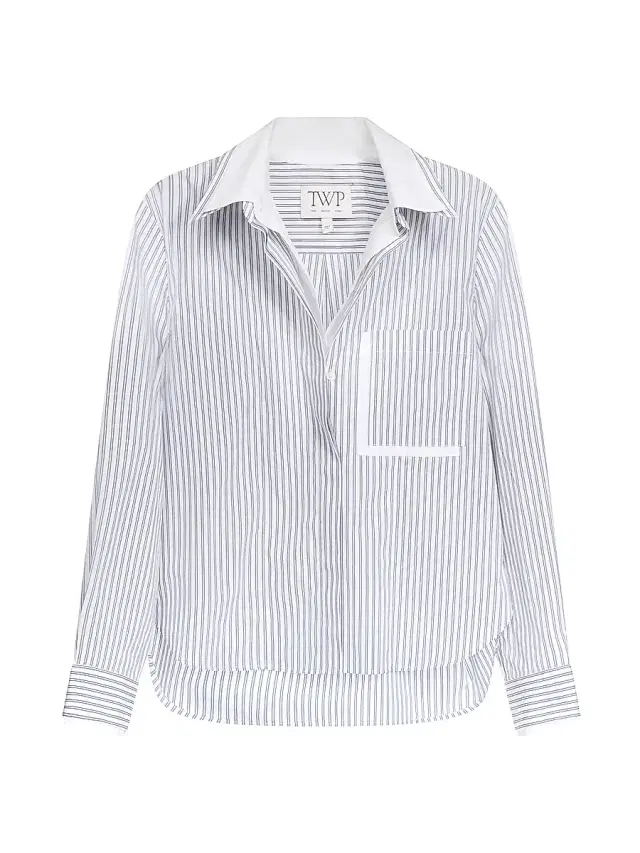 TWP Women's Striped Double-Layer Cotton Shirt - White Navy Multi