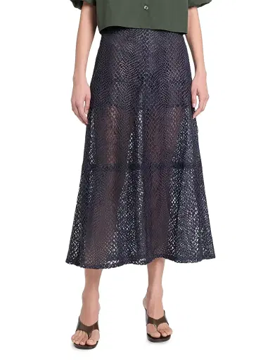 TWP Women's Mesh Leather A-Line Mid-Skirt - Night Sky - Size 4 | Thumbnail 3