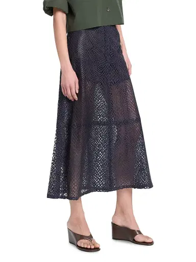 TWP Women's Mesh Leather A-Line Mid-Skirt - Night Sky - Size 4 | Thumbnail 4
