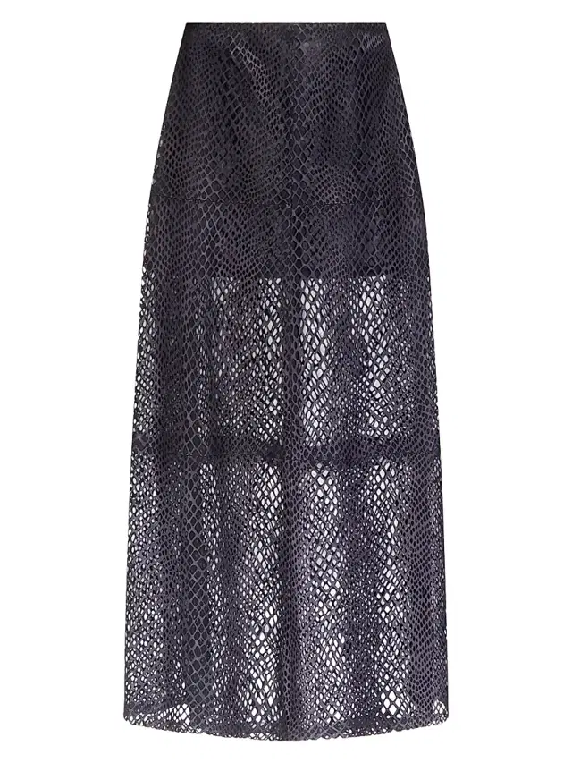 Women's Mesh Leather A-Line Mid-Skirt - Night Sky