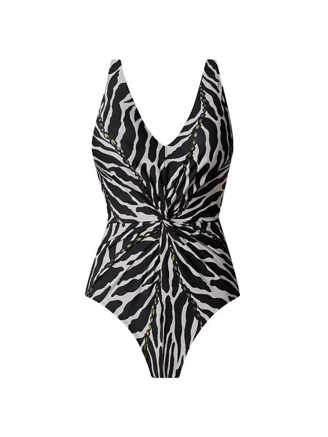 Women's Sand Tracks Drew Zebra Print One-Piece Swimsuit - Black And White