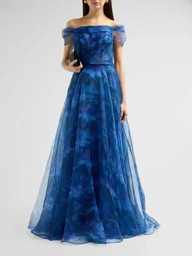 Rene Ruiz Collection Women's Off-The-Shoulder Draped Organza Gown | Thumbnail 2