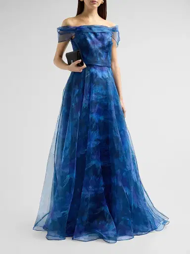 Rene Ruiz Collection Women's Off-The-Shoulder Draped Organza Gown | Thumbnail 4