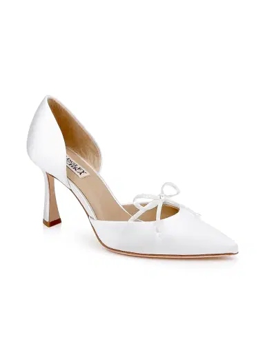 BADGLEY MISCHKA Women's Olympic 80MM Satin Pumps - White Satin - Size 11 | Thumbnail 2