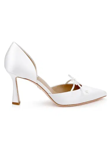 BADGLEY MISCHKA Women's Olympic 80MM Satin Pumps - White Satin - Size 11 | Thumbnail 1