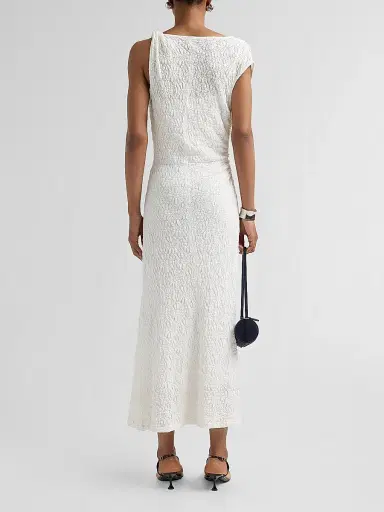 Proenza Schouler White Label Women's Astra Textured Cotton-Blend Ruched Midi Dress - Alabaster - Size 12 | Thumbnail 3