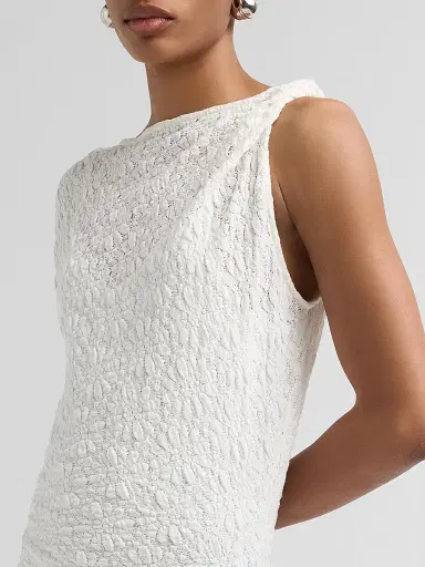 Proenza Schouler White Label Women's Astra Textured Cotton-Blend Ruched Midi Dress - Alabaster - Size 12 | Thumbnail 5