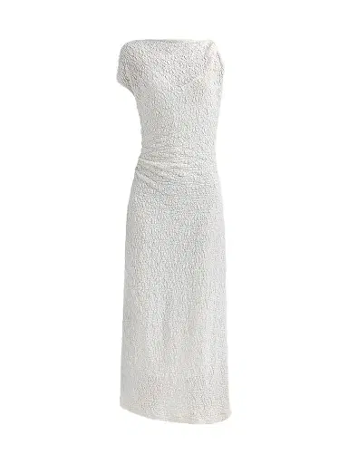 Proenza Schouler White Label Women's Astra Textured Cotton-Blend Ruched Midi Dress - Alabaster - Size 12 | Thumbnail 1