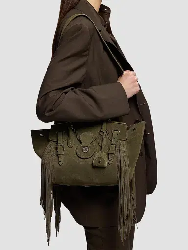 Ralph Lauren Collection Women's Soft Ricky 27 Fringe-Trim Suede Satchel | Thumbnail 3 Ralph Lauren Collection Women's Soft Ricky 27 Fringe-Trim Suede Satchel | Thumbnail 3