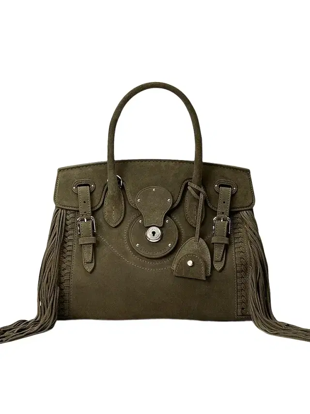Ralph Lauren Collection Women's Soft Ricky 27 Fringe-Trim Suede Satchel - Cypress