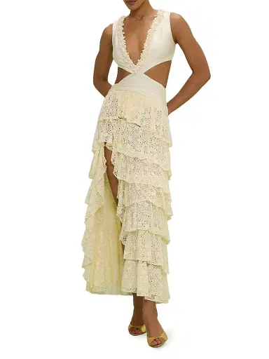 PatBO Women's Martina Ruffle Maxi Dress - Off White | Thumbnail 3 PatBO Women's Martina Ruffle Maxi Dress - Off White | Thumbnail 3