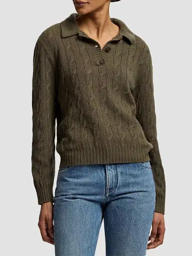Ralph Lauren Collection Women's Cable-Knit Cashmere Polo Sweater | Thumbnail 3 Ralph Lauren Collection Women's Cable-Knit Cashmere Polo Sweater | Thumbnail 3