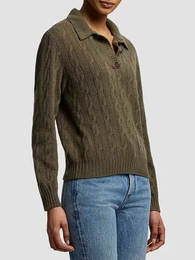 Ralph Lauren Collection Women's Cable-Knit Cashmere Polo Sweater | Thumbnail 4 Ralph Lauren Collection Women's Cable-Knit Cashmere Polo Sweater | Thumbnail 4