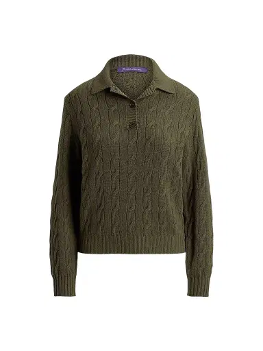 Ralph Lauren Collection Women's Cable-Knit Cashmere Polo Sweater | Thumbnail 1 Ralph Lauren Collection Women's Cable-Knit Cashmere Polo Sweater | Thumbnail 1