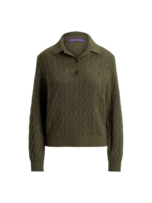 Ralph Lauren Collection Women's Cable-Knit Cashmere Polo Sweater - Cypress