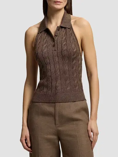 Ralph Lauren Collection Women's Cable-Knit Halter Polo Sweater | Thumbnail 2 Ralph Lauren Collection Women's Cable-Knit Halter Polo Sweater | Thumbnail 2