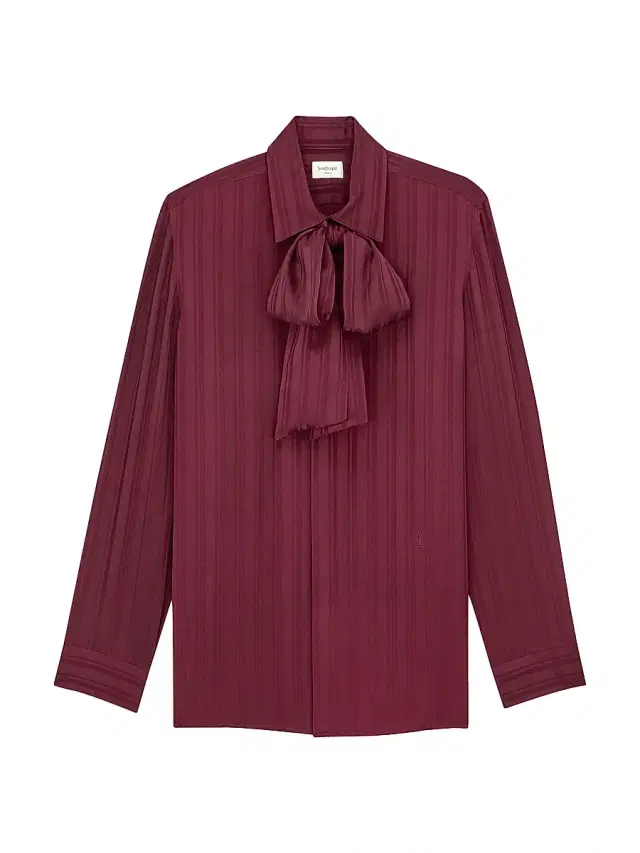 Saint Laurent Women's Cassandre Lavalliere Blouse Shirt in Striped Silk Jacquard - Bordeaux