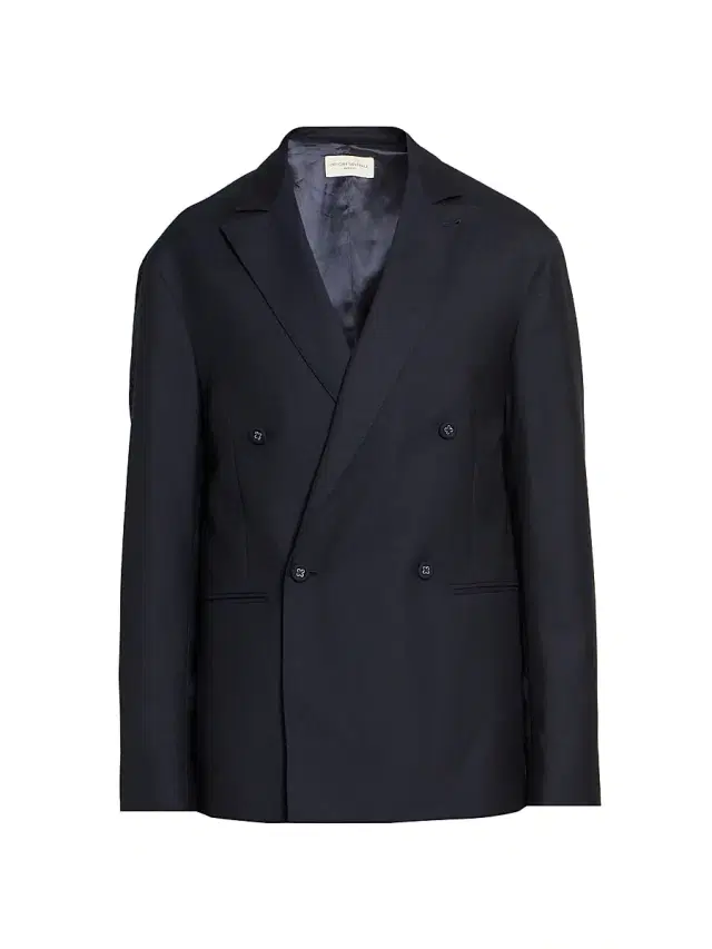 Men's Merrick Wool-Cashmere-Silk Double-Breasted Blazer - Dark Navy