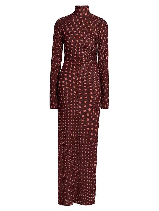 Stella McCartney Women's Polka Dot Mesh Maxi Dress - Burgundy Pink