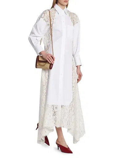 Stella McCartney Women's Lace-Paneled Cotton Poplin Shirtdress - Pure White - Size 14 | Thumbnail 2