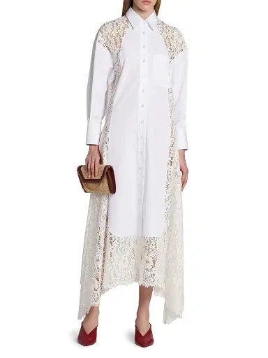 Stella McCartney Women's Lace-Paneled Cotton Poplin Shirtdress - Pure White - Size 14 | Thumbnail 3