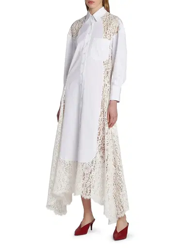 Stella McCartney Women's Lace-Paneled Cotton Poplin Shirtdress - Pure White - Size 14 | Thumbnail 4