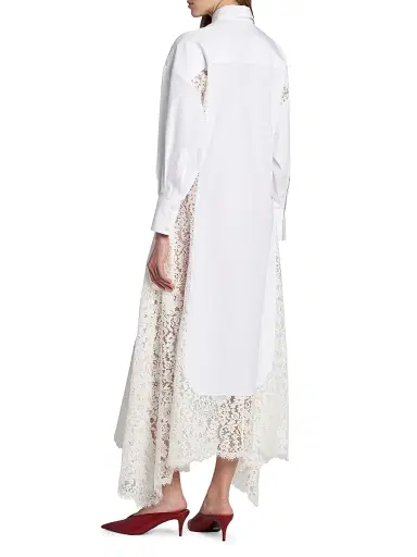 Stella McCartney Women's Lace-Paneled Cotton Poplin Shirtdress - Pure White - Size 14 | Thumbnail 5
