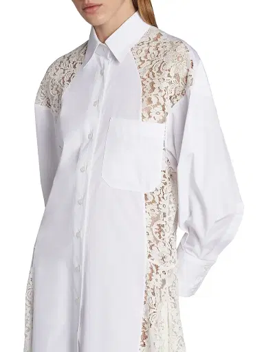 Stella McCartney Women's Lace-Paneled Cotton Poplin Shirtdress - Pure White - Size 14 | Thumbnail 6
