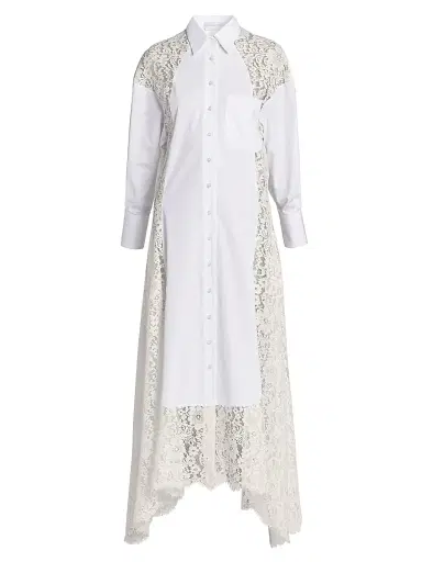 Stella McCartney Women's Lace-Paneled Cotton Poplin Shirtdress - Pure White - Size 14 | Thumbnail 1