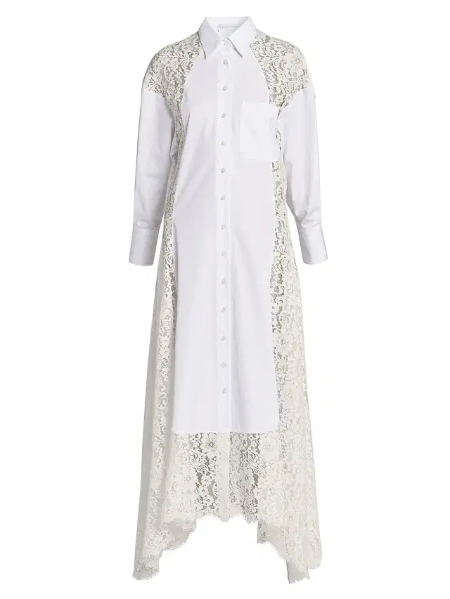 Stella McCartney Women's Lace-Paneled Cotton Poplin Shirtdress - Pure White