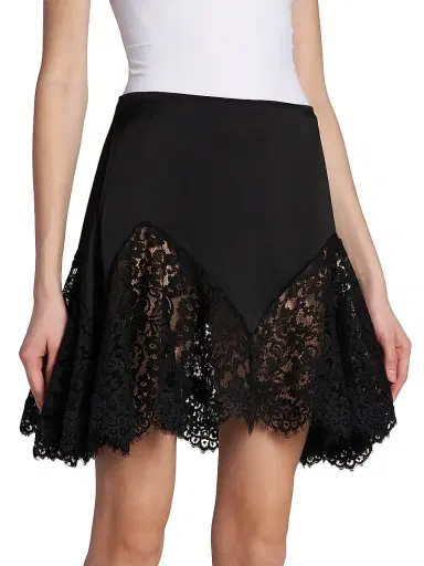 Stella McCartney Women's Satin Lace-Trimmed Skirt - Black - Size 10 | Thumbnail 4 Stella McCartney Women's Satin Lace-Trimmed Skirt - Black - Size 10 | Thumbnail 4