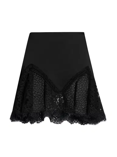 Stella McCartney Women's Satin Lace-Trimmed Skirt - Black - Size 10 | Thumbnail 1 Stella McCartney Women's Satin Lace-Trimmed Skirt - Black - Size 10 | Thumbnail 1