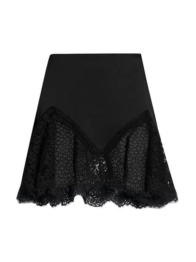 Women's Satin Lace-Trimmed Skirt - Black