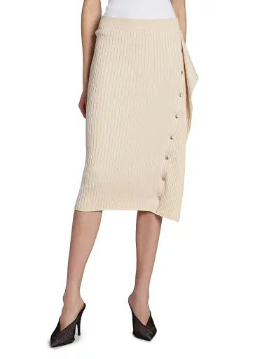 Stella McCartney Women's Rib-Knit Cotton Snap Midi Skirt - | Thumbnail 3 Stella McCartney Women's Rib-Knit Cotton Snap Midi Skirt - | Thumbnail 3